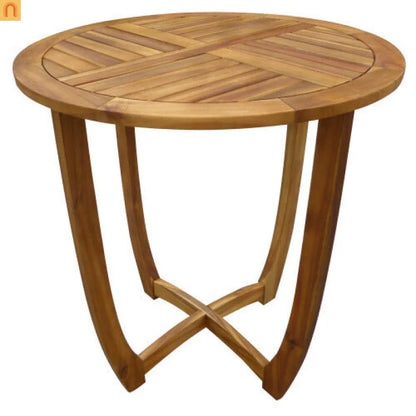 Outdoor Bistro Set Acacia Wood Wicker Chair Teak Beige Cushion 3 Piece