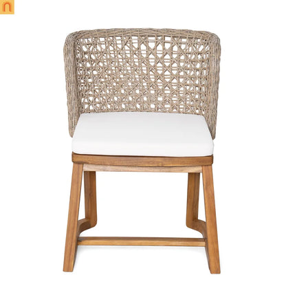 Outdoor Bistro Set Acacia Wood Wicker Chair Teak Beige Cushion 3 Piece
