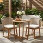 Outdoor Bistro Set Acacia Wood Wicker Chair Teak Beige Cushion 3 Piece