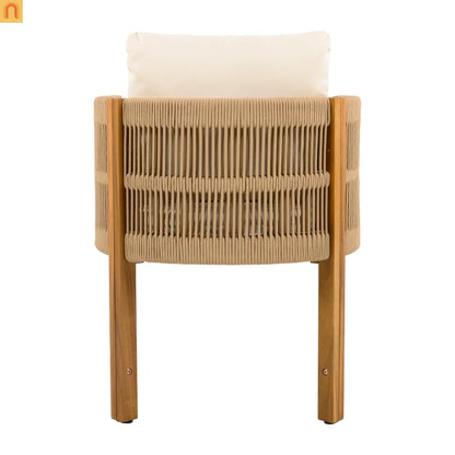 Outdoor Dining Set Round Teak Table Rope Chairs 5pc