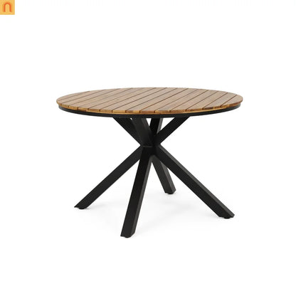 Outdoor Dining Set Round Teak Table Rope Chairs 5pc
