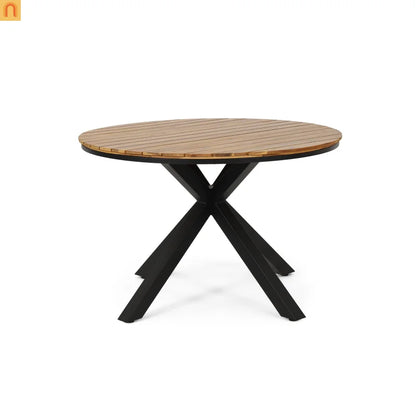 Outdoor Dining Set Round Teak Table Rope Chairs 5pc