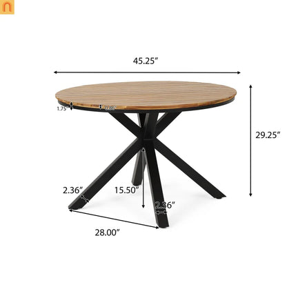 Outdoor Dining Set Round Teak Table Rope Chairs 5pc
