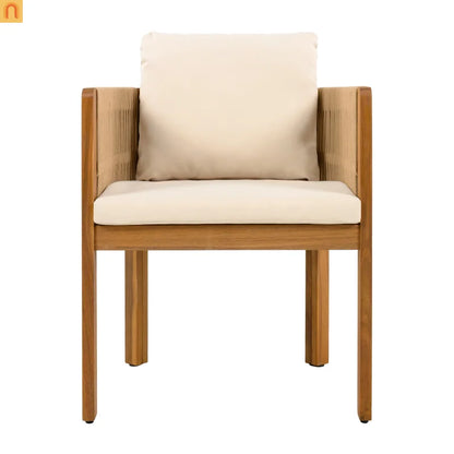 Outdoor Dining Set Round Teak Table Rope Chairs 5pc