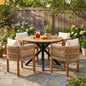 Outdoor Dining Set Round Teak Table Rope Chairs 5pc