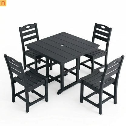 Outdoor Dining Set HDPE Black Square Table 5 Piece Seats 4