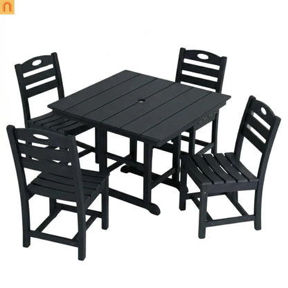 Outdoor Dining Set HDPE Black Square Table 5 Piece Seats 4