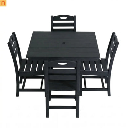 Outdoor Dining Set HDPE Black Square Table 5 Piece Seats 4