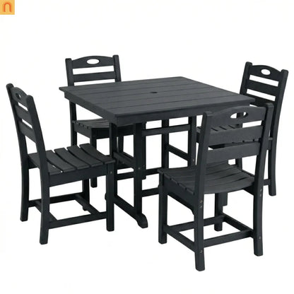 Outdoor Dining Set HDPE Black Square Table 5 Piece Seats 4