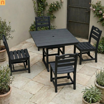 Outdoor Dining Set HDPE Black Square Table 5 Piece Seats 4