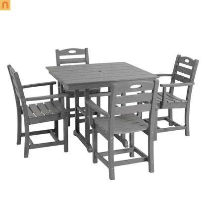 Outdoor Dining Set HDPE Gray Square Table 5 Piece Armchairs Seats 4