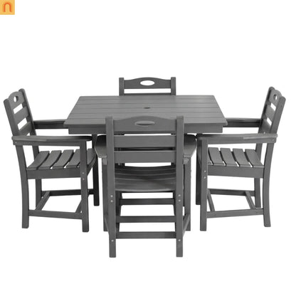 Outdoor Dining Set HDPE Gray Square Table 5 Piece Armchairs Seats 4