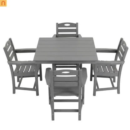 Outdoor Dining Set HDPE Gray Square Table 5 Piece Armchairs Seats 4