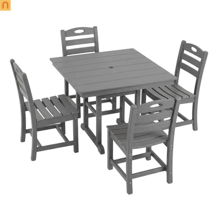 Outdoor Dining Set HDPE Gray Square Table 5 Piece Armchairs Seats 4