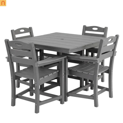 Outdoor Dining Set HDPE Gray Square Table 5 Piece Armchairs Seats 4