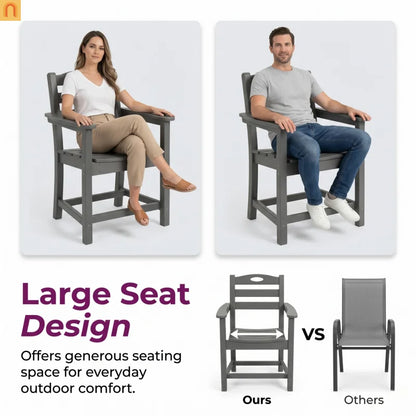 Outdoor Dining Set HDPE Gray Square Table 5 Piece Armchairs Seats 4