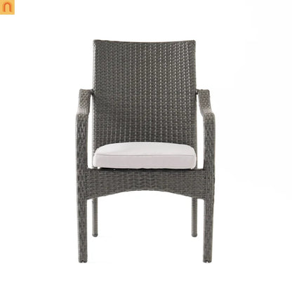 Outdoor Dining Set Acacia Wood Teak Gray Wicker 5 Piece Seats 4