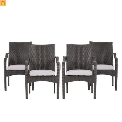 Outdoor Dining Set Acacia Wood Teak Gray Wicker 5 Piece Seats 4