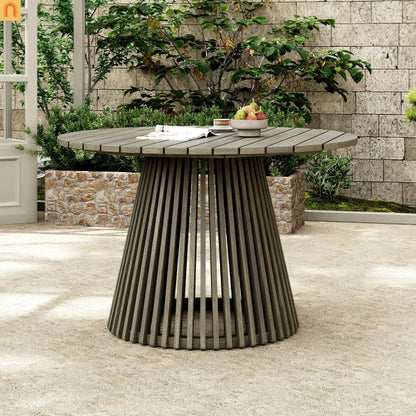 Outdoor Dining Table Round Acacia Wood Gray 47.25in 300 LB