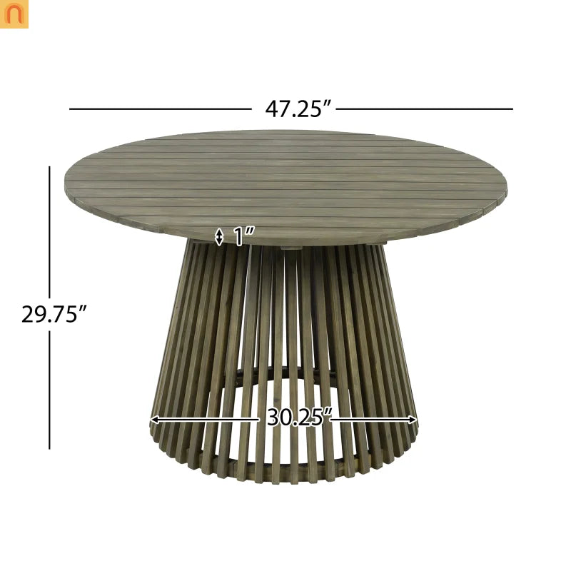Outdoor Dining Table Round Acacia Wood Gray 47.25in 300 LB