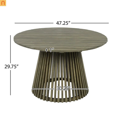 Outdoor Dining Table Round Acacia Wood Gray 47.25in 300 LB