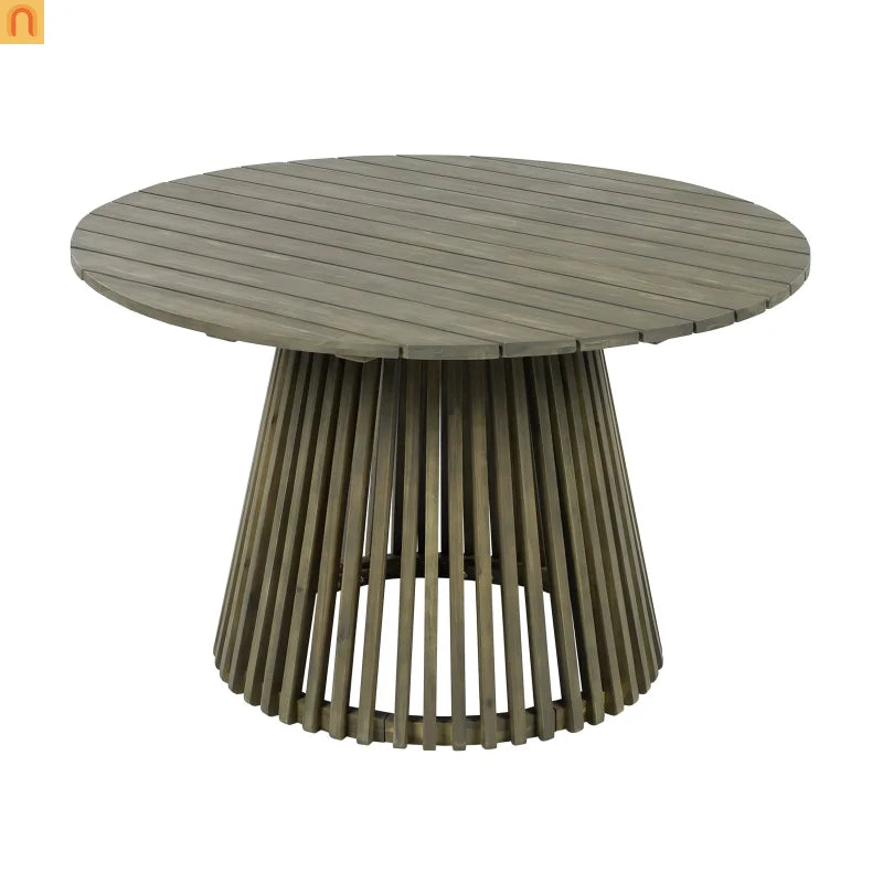 Outdoor Dining Table Round Acacia Wood Gray 47.25in 300 LB