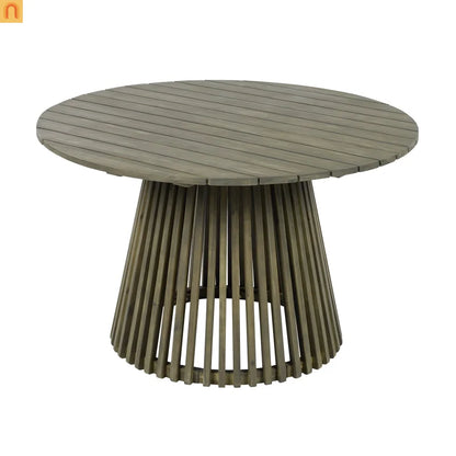 Outdoor Dining Table Round Acacia Wood Gray 47.25in 300 LB