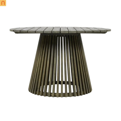 Outdoor Dining Table Round Acacia Wood Gray 47.25in 300 LB