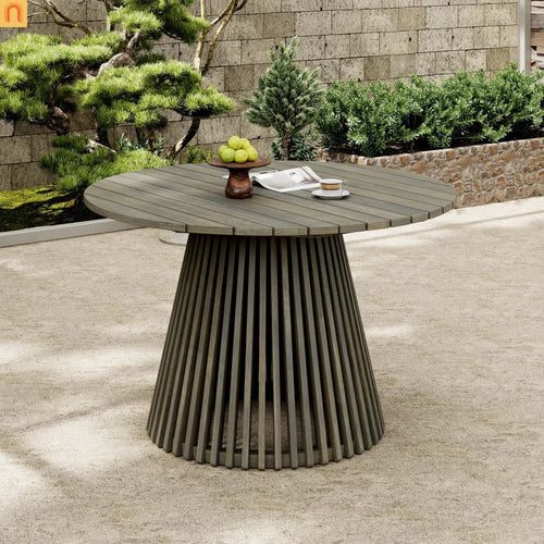 Outdoor Dining Table Round Acacia Wood Gray 47.25in