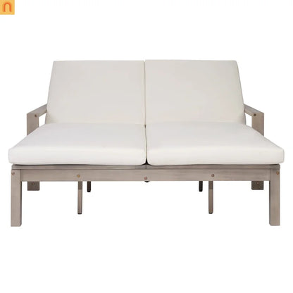 Outdoor Double Lounge Chair Solid Wood Gray 5 Position Adjustable 800 LB