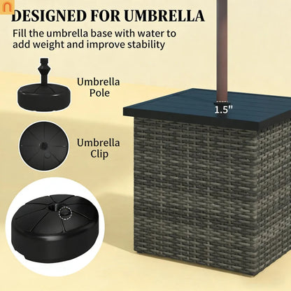 Outdoor End Table PE Rattan Gray Square Umbrella Hole 20x20in