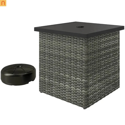 Outdoor End Table PE Rattan Gray Square Umbrella Hole 20x20in