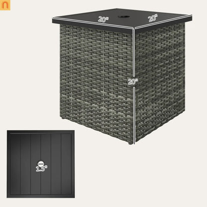 Outdoor End Table PE Rattan Gray Square Umbrella Hole 20x20in
