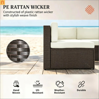 Outdoor Sectional Set PE Rattan Metal Cream Black 7 Piece Seats 6 264 LB