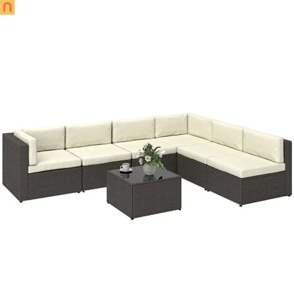 Outdoor Sectional Set PE Rattan Metal Cream Black 7 Piece Seats 6 264 LB