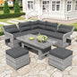 Outdoor Patio Set Rattan Iron Gray Recliner Adjustable Table 6 Piece