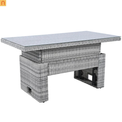 Outdoor Patio Set Rattan Iron Gray Recliner Adjustable Table 6 Piece