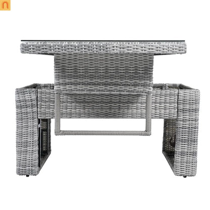Outdoor Patio Set Rattan Iron Gray Recliner Adjustable Table 6 Piece