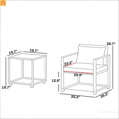 Outdoor Bistro Set PE Rattan 3 Piece Tempered Glass Table