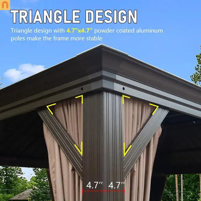 Hardtop Gazebo Aluminum Brown 14x22ft Galvanized Steel Double Canopy