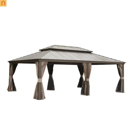 Hardtop Gazebo Aluminum Brown 14x22ft Galvanized Steel Double Canopy