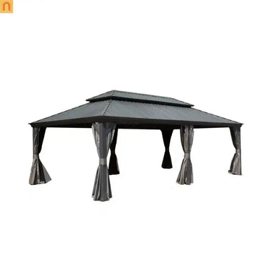 Hardtop Gazebo Aluminum Gray 14x22ft Galvanized Steel with Curtains