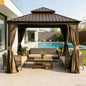 Hardtop Gazebo Metal Brown 13x13 ft Galvanized Roof Netting Curtains