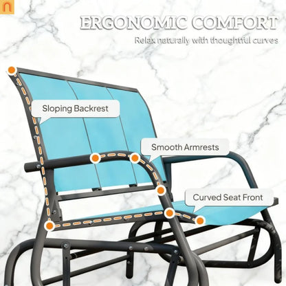 Outdoor Glider Bench 3 Seat Mesh Fabric Metal Frame Blue Gray 660 lb Cap