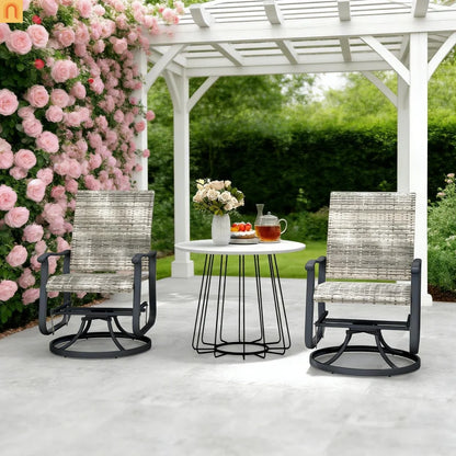 Outdoor Swivel Glider Chair Set PE Wicker Steel Yellow Set of 2