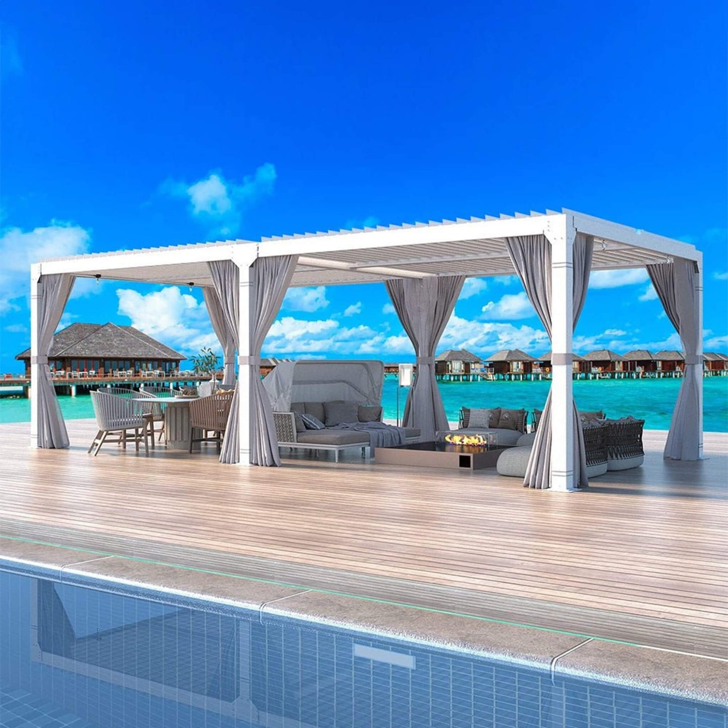 [12X20FT] Alora Outdoor Hardtop Louvered Pergola With Adjustable Aluminum Rainproof Roof (SAK18625)