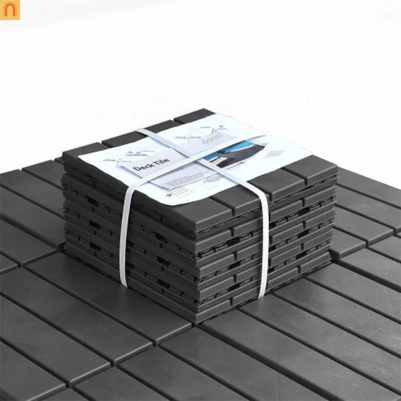 Outdoor Deck Tiles Plastic Dark Gray Interlocking 12x12in Pack of 44