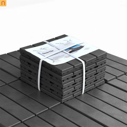 Outdoor Deck Tiles Plastic Dark Gray Interlocking 12x12in Pack of 44