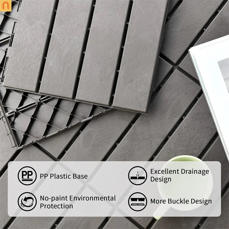 Outdoor Deck Tiles Plastic Dark Gray Interlocking 12x12in Pack of 44