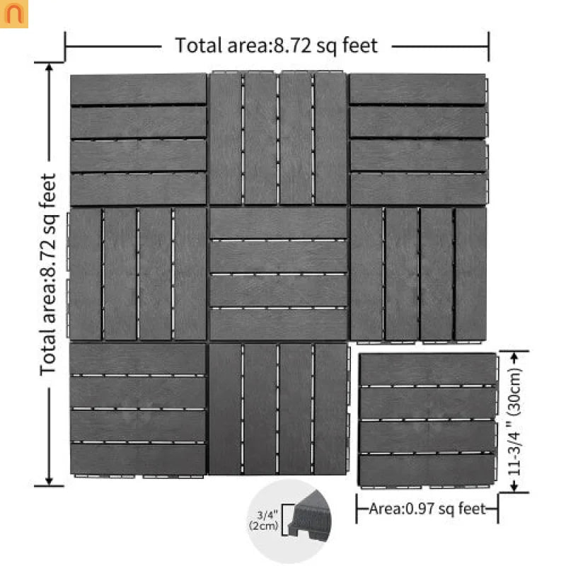 Outdoor Deck Tiles Plastic Dark Gray Interlocking 12x12in Pack of 44
